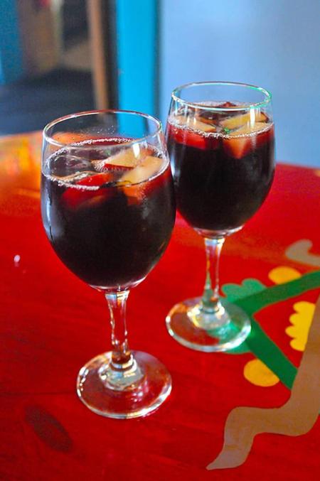 Sangria served in wine glasses at Lista's