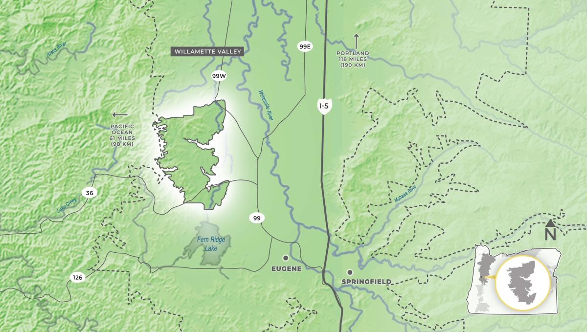 Map of the Lower Long Tom AVA in Oregon