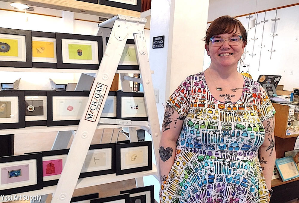 Ypsi Art Supply store owner in shop