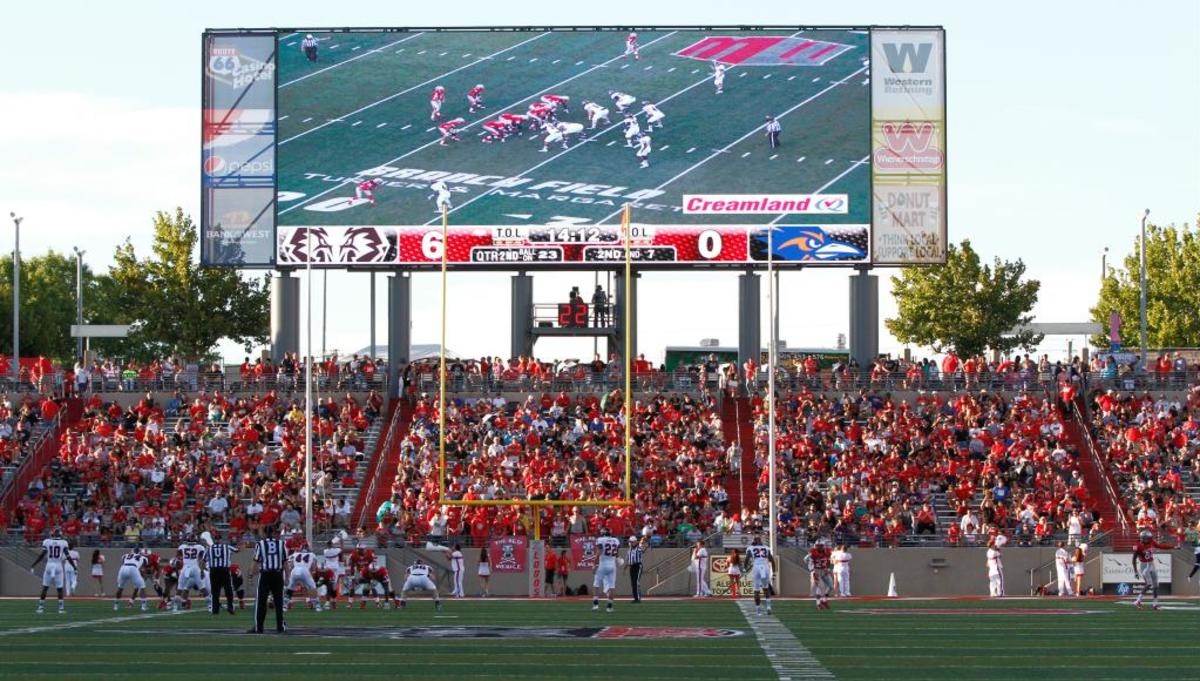 A shot of the field during a Lobo football game.