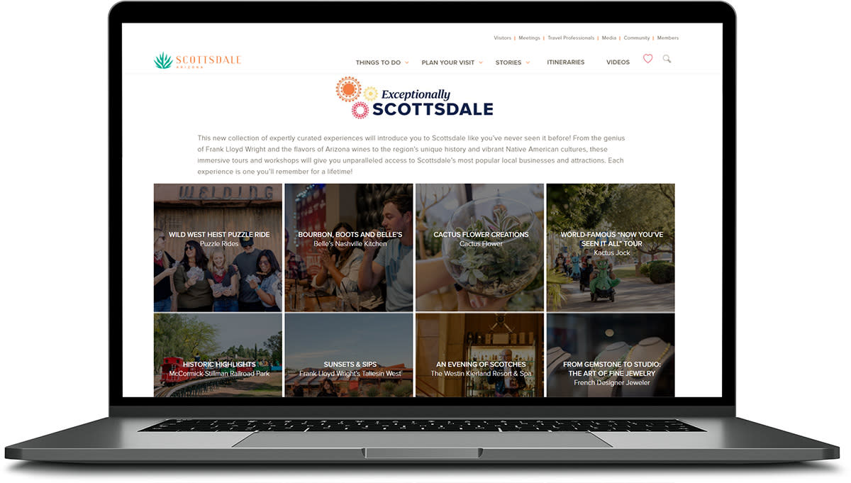 screenshot of Scottsdale's page for Exceptionally Scottsdale including different experiences