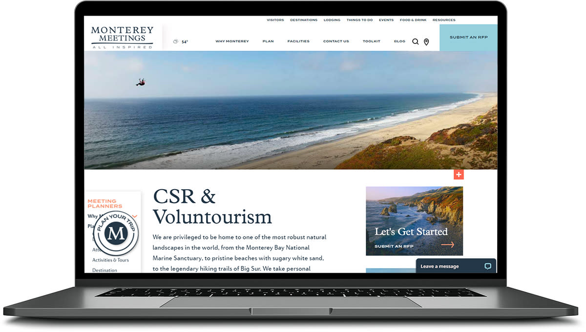 screen shot of homepage of Monterey Meetings