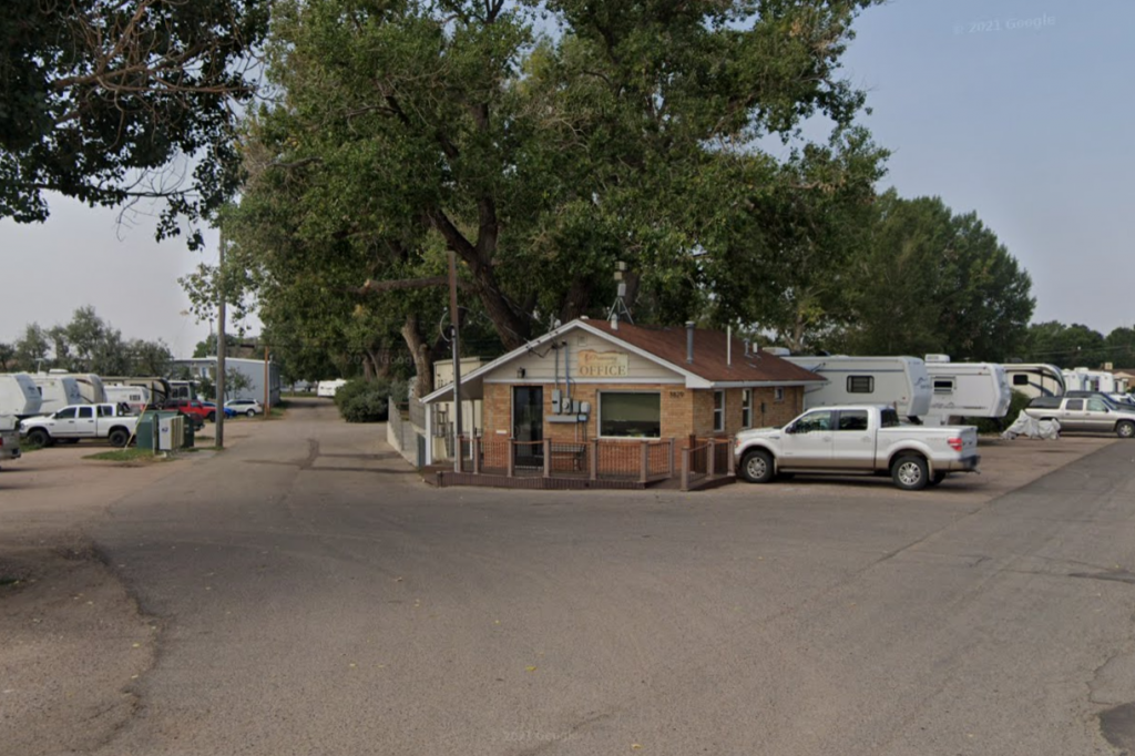 RVs parked at the RJourney RV Resort near Cheyenne.