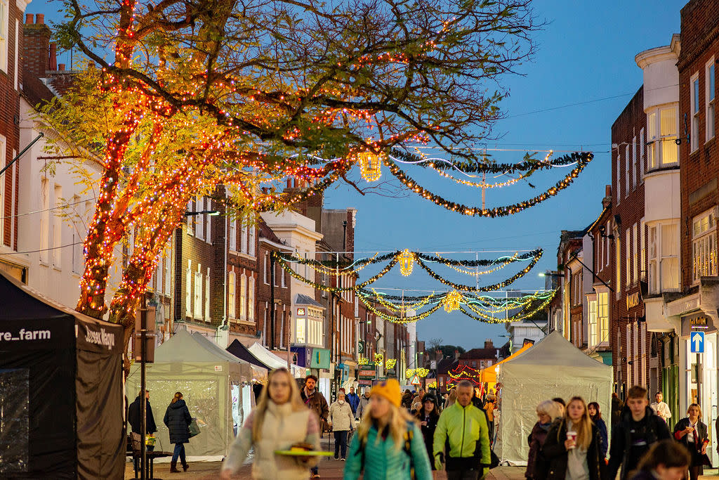 Chichester lit by Christmas lights