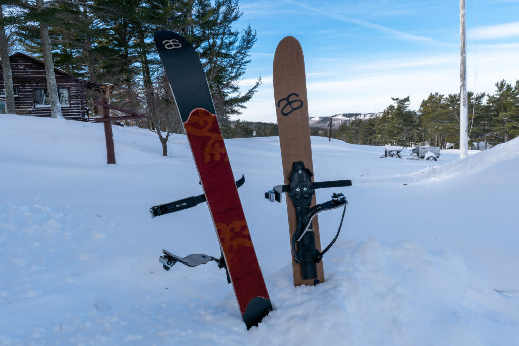 Hok skis in the snow.