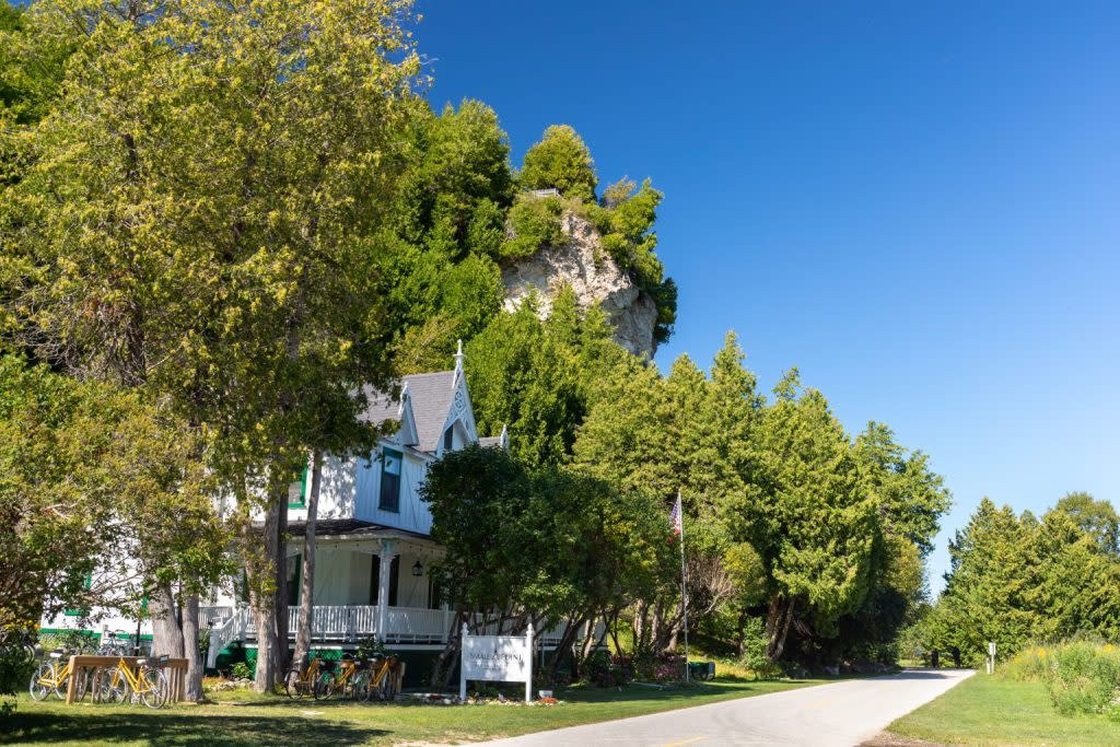 A rock outcropping called Robinson's Folly sticks out from Mackinac Island's East Bluff above Small Point B&B