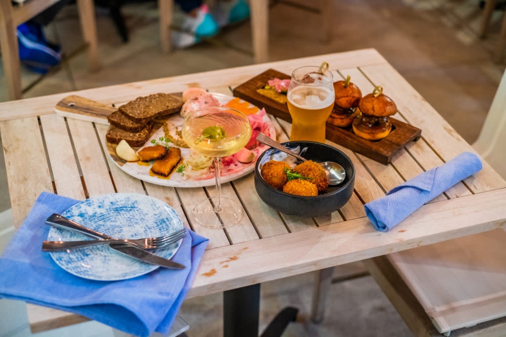 Eldr + Rime tablescape filled with food and beverage items.