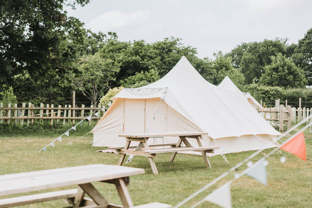Luxury bell tent at Harrys Field exterior shot