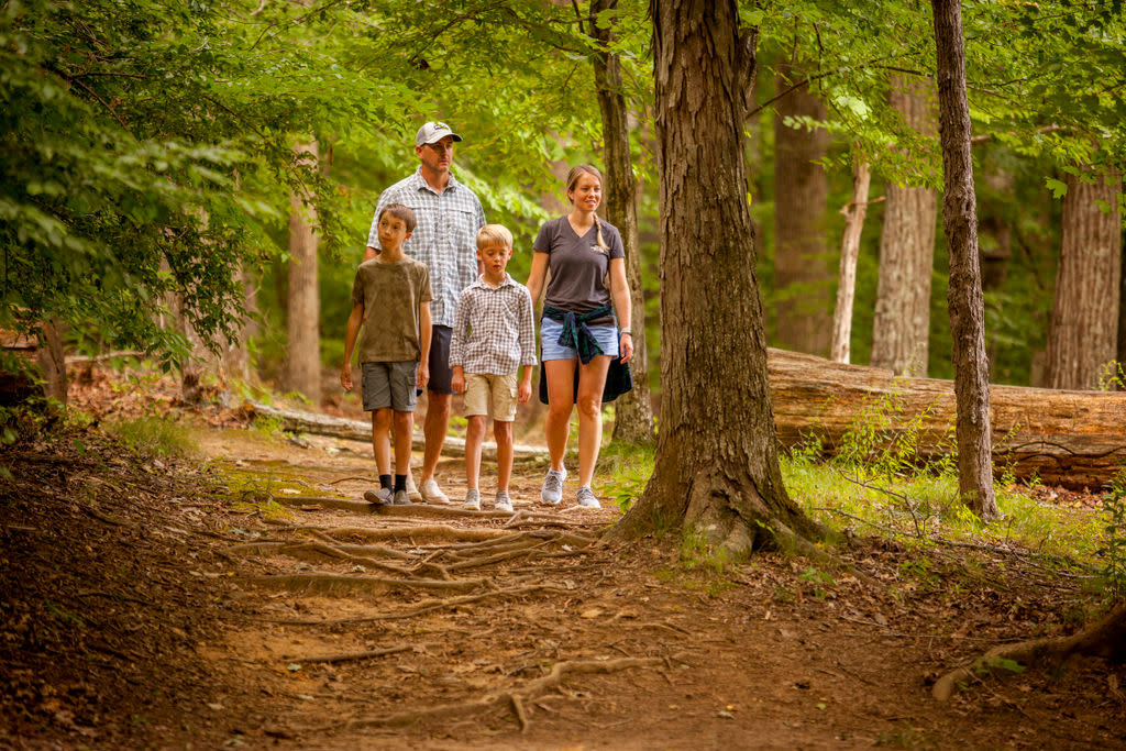 Family on hiking trail