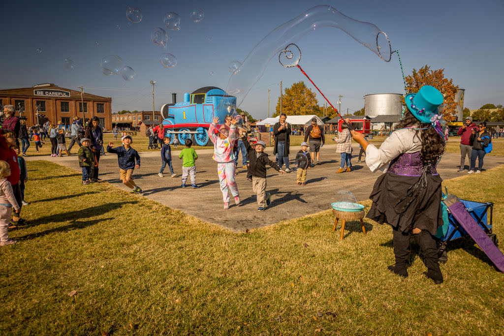 Kids playing with bubbles