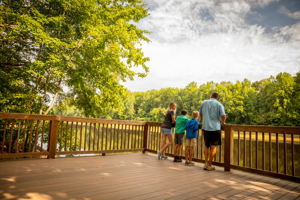 Family at water overlook on hike