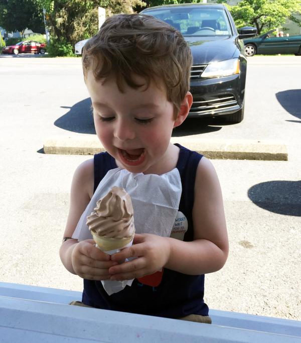 A child enjoys an ice cream cone at The Spot in Nazareth, PA