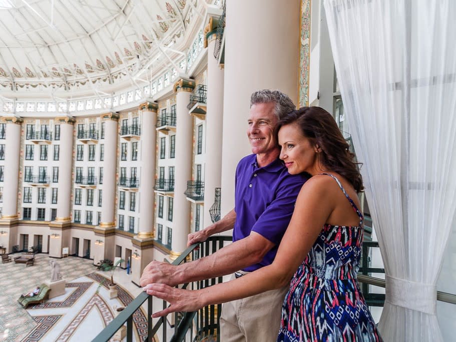 West Baden Springs Hotel - couple on balcony