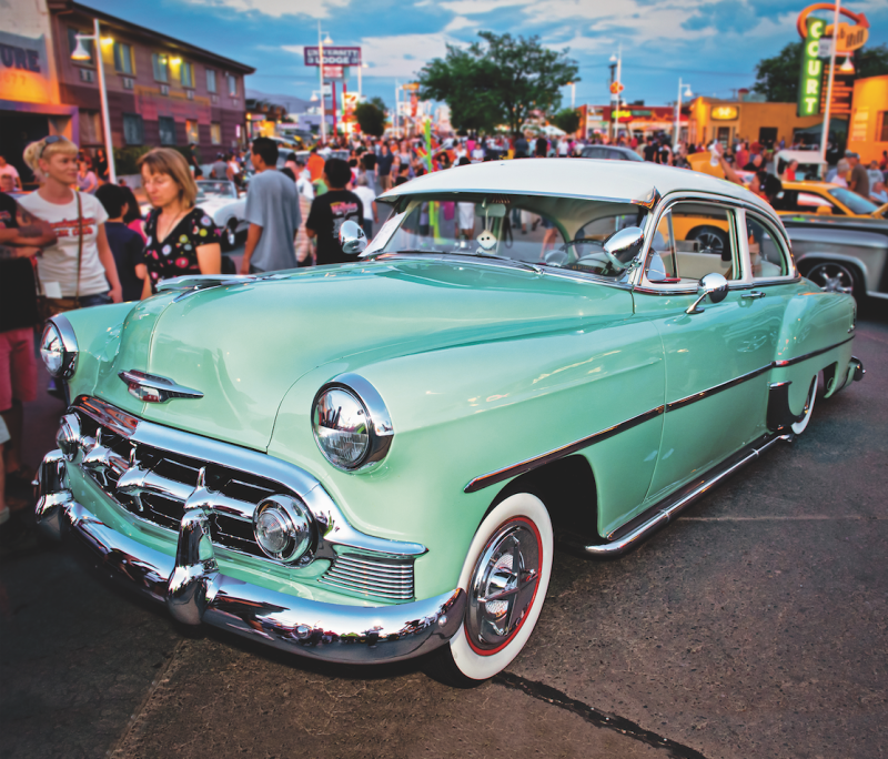 A lowrider car sits in the street during Route 66 Summerfest.