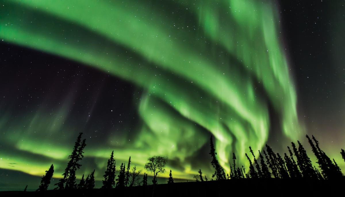 Photo of aurora borealis taken just outside of Fairbanks, Alaska in September, 2017. Photo Credit: Photo courtesy of Frank Stelges-Aurora Bear Photography School