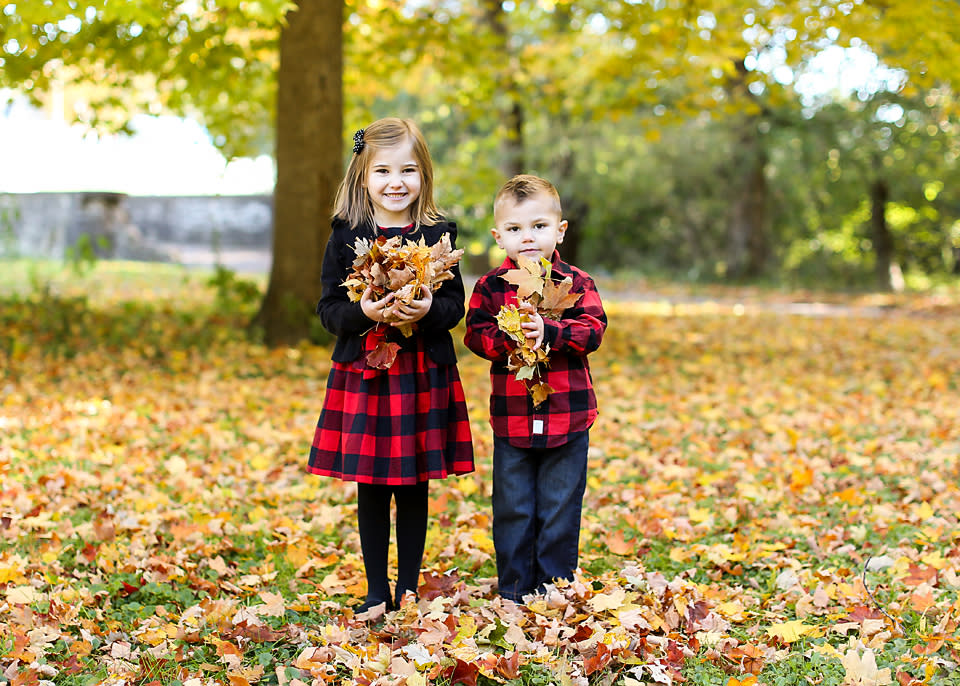 Photographer Sarah Baldwin's Fall Family Photoshoot Surrounded by Leaves