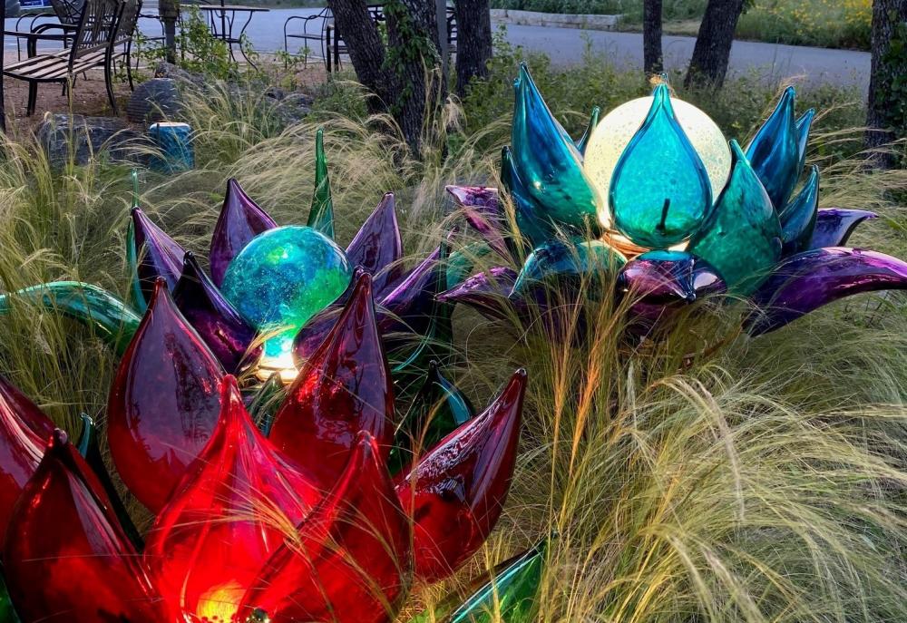 Glass lights outside of Wimberley Glassworks