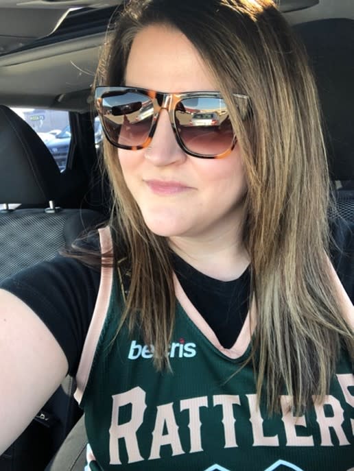 Heather wearing a Rattlers Jersey