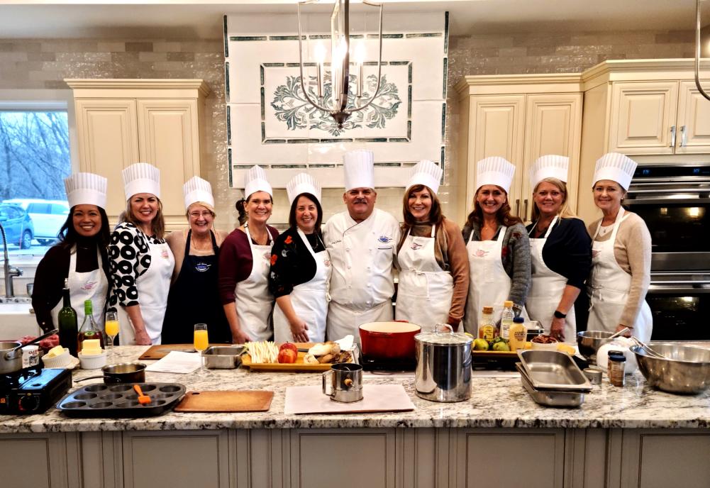 Group taking a class at the Lake Geneva School of Cooking.
