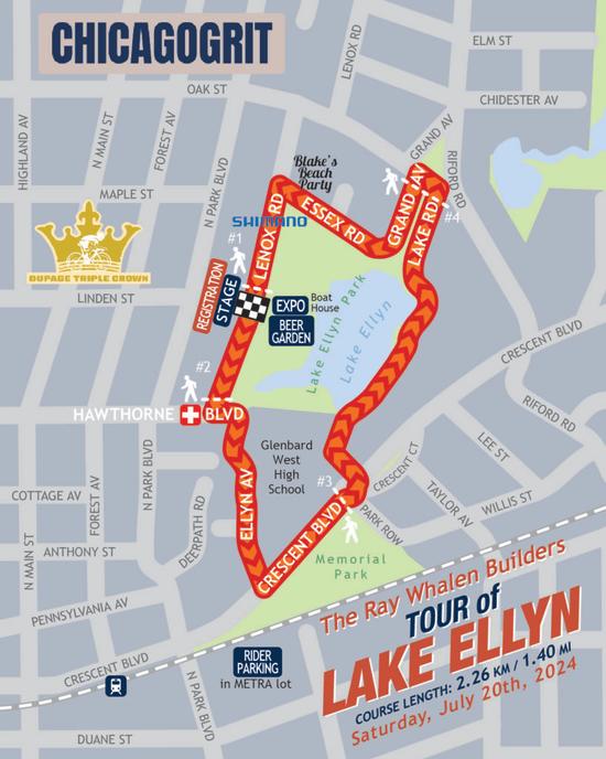 Course map for cycling race in Glen Ellyn, IL