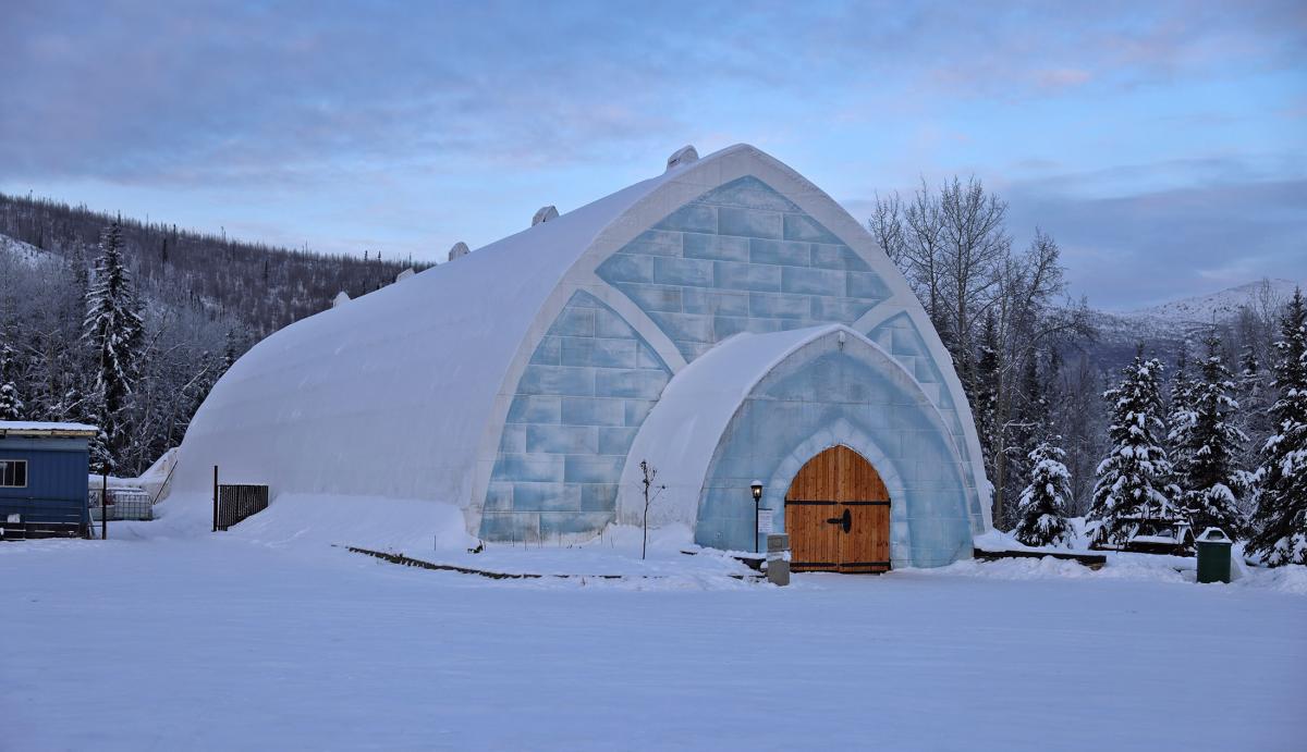 Exterior shot of the Aurora Ice Museum at the Chena Hot Springs Resort in Fairbanks, Alaska