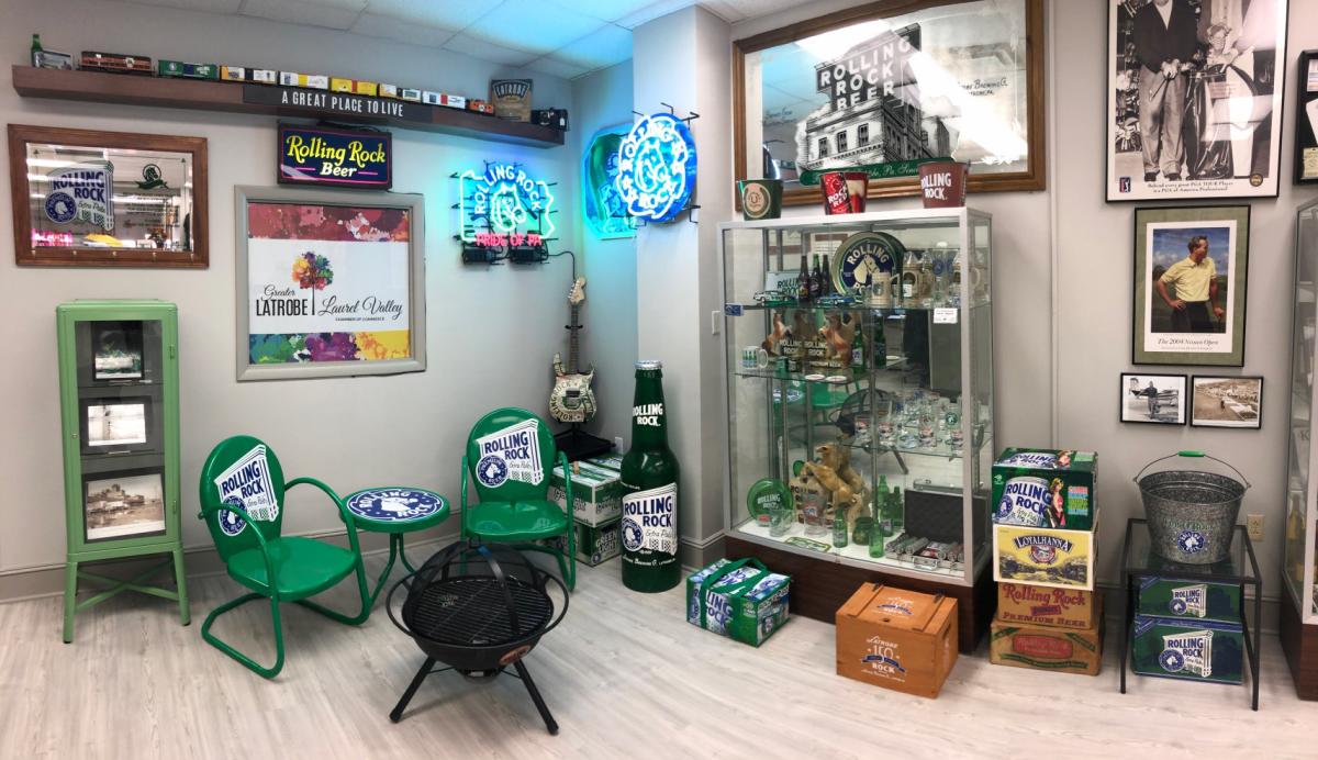 Rolling Rock Beer display at Greater Latrobe-Laurel Valley Chamber office