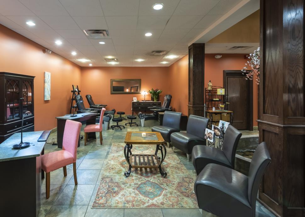 Cozy seating area inside the salon