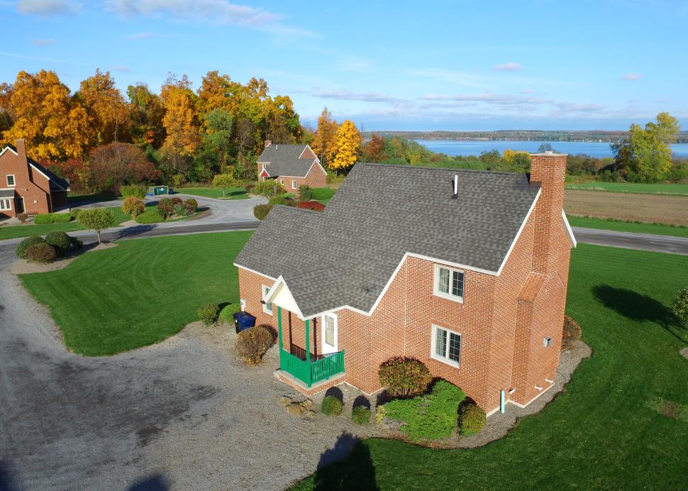 Aerial photo of the Cayuga cottage from the Cobtree Vacation Rental Homes