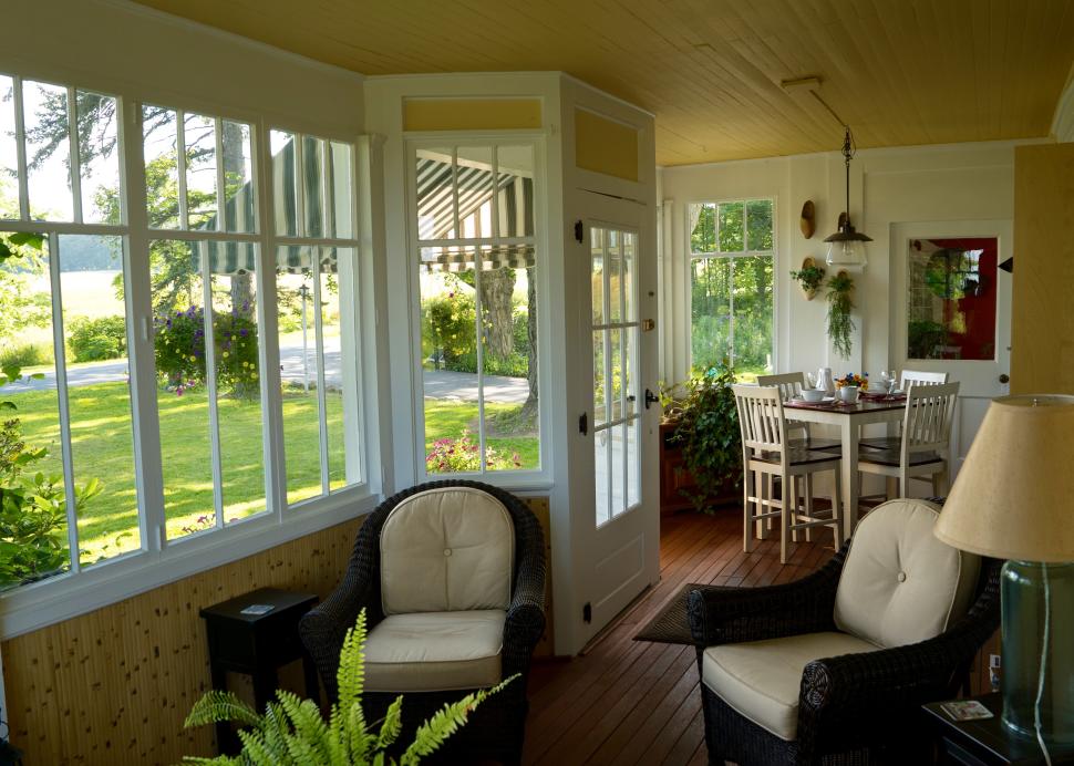 our cozy porch is one option to have breakfast