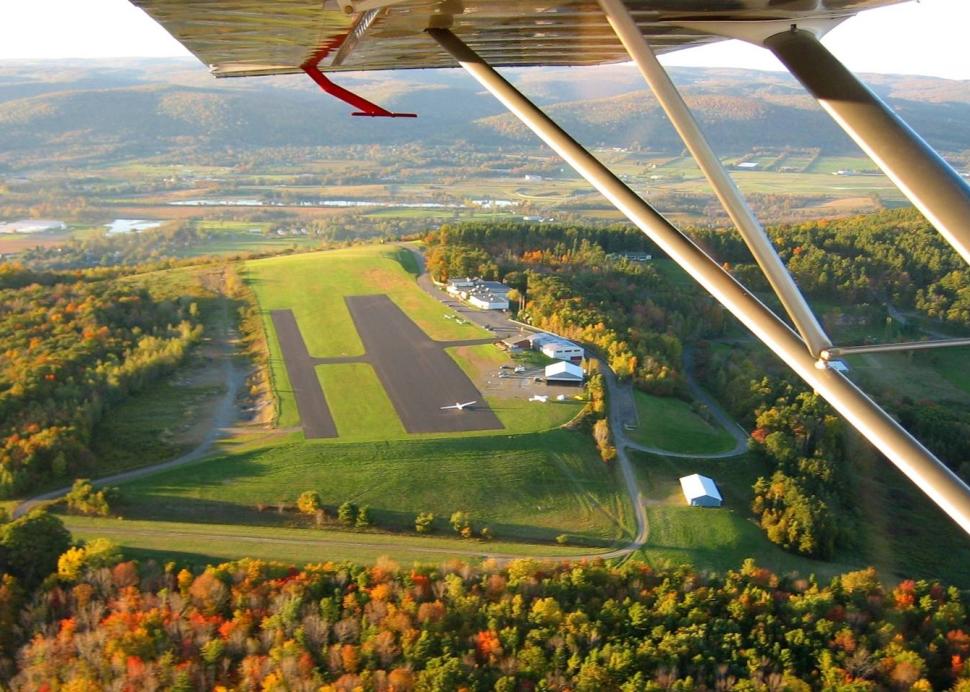View from sky at Harris Hill Soaring Center in fall foliage