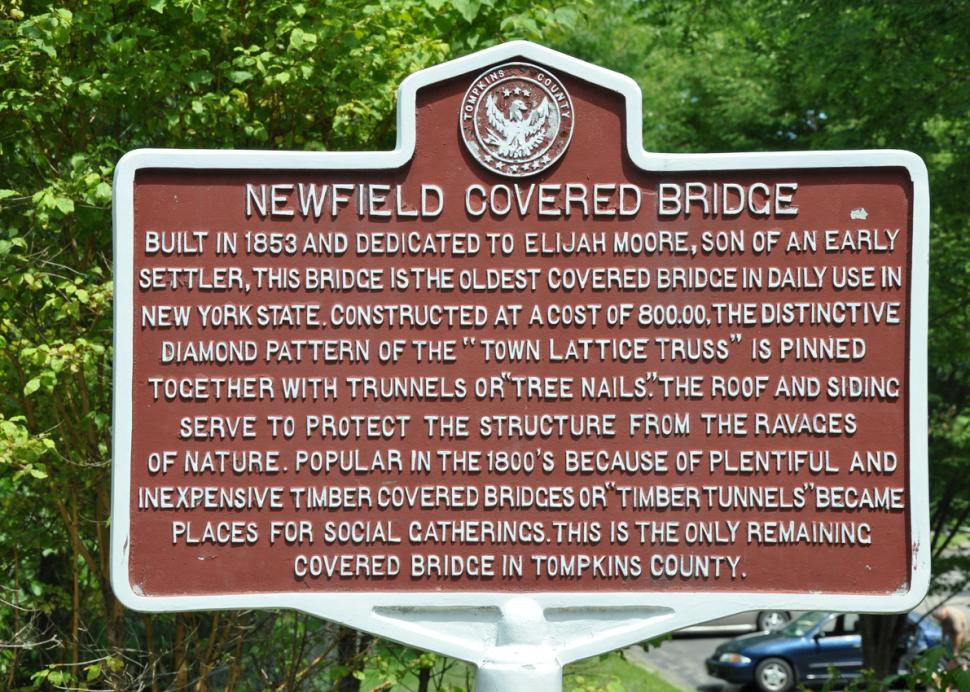 Newfield Covered Bridge sign