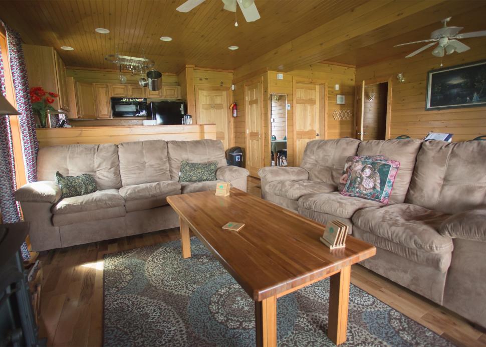 Photo of the living room inside of the Canandaigua Cottage