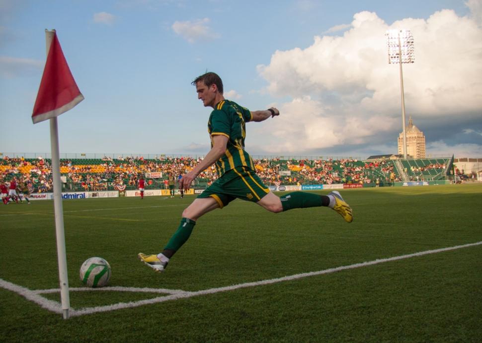 corner kick from the Rochester Rhinos Soccer Team, Rochester NY