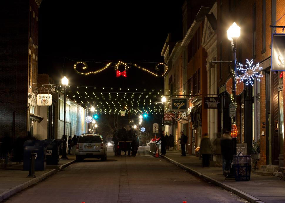 Photo of Linden Street in Canandaigua during a dark winter night