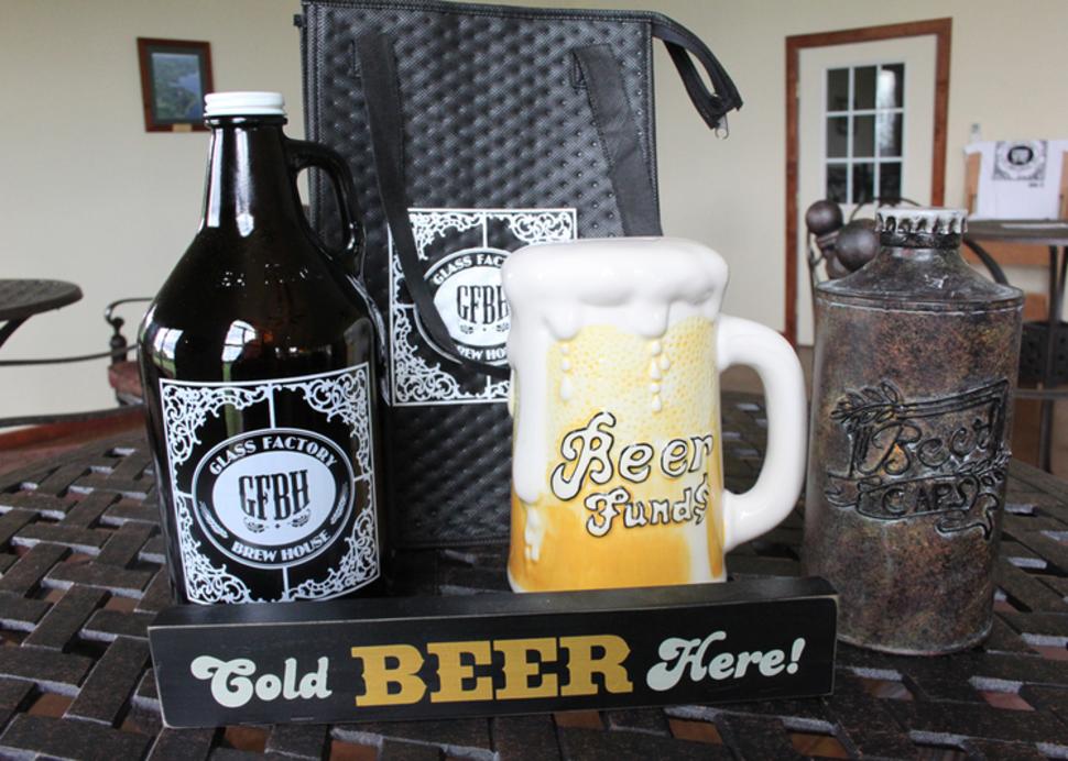 Photo of a cardboard cutout of beer at the Glass Factory Brew House in Geneva
