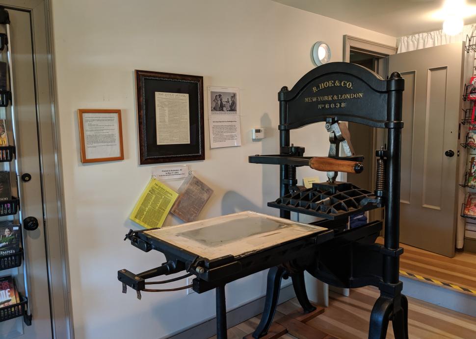 Photo of the printing press at Hiram Edson Farm