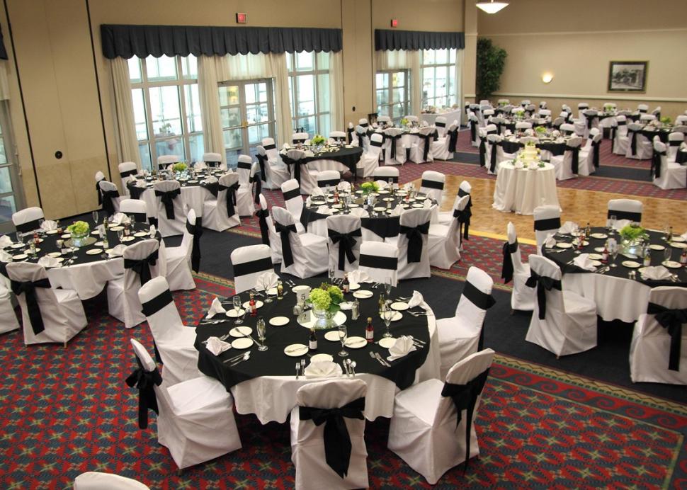 Interior of the seating area for a wedding reception at the Ramada Geneva Lakefront Hotel