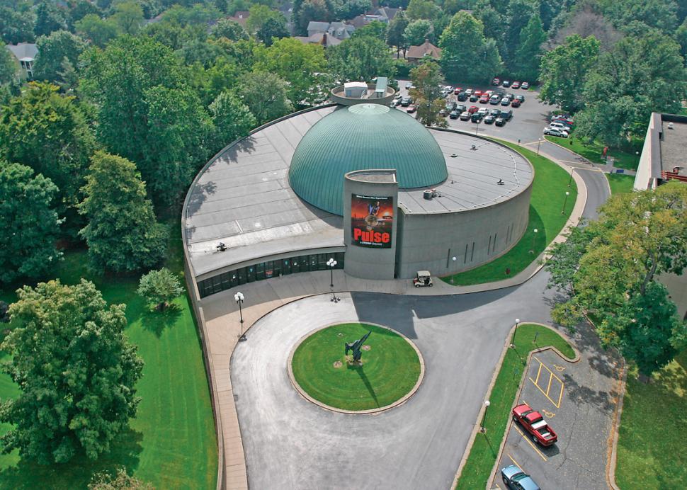 Exterior of planetarium at Rochester Museum & Science Center
