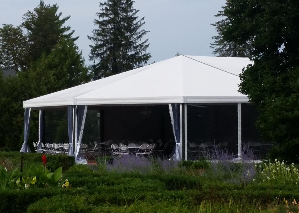 Exterior of the wedding tent setup at Sonnenberg Mansion