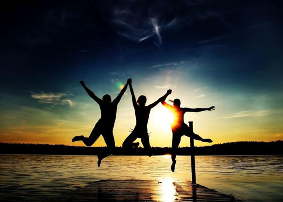 sunset jump in the lake