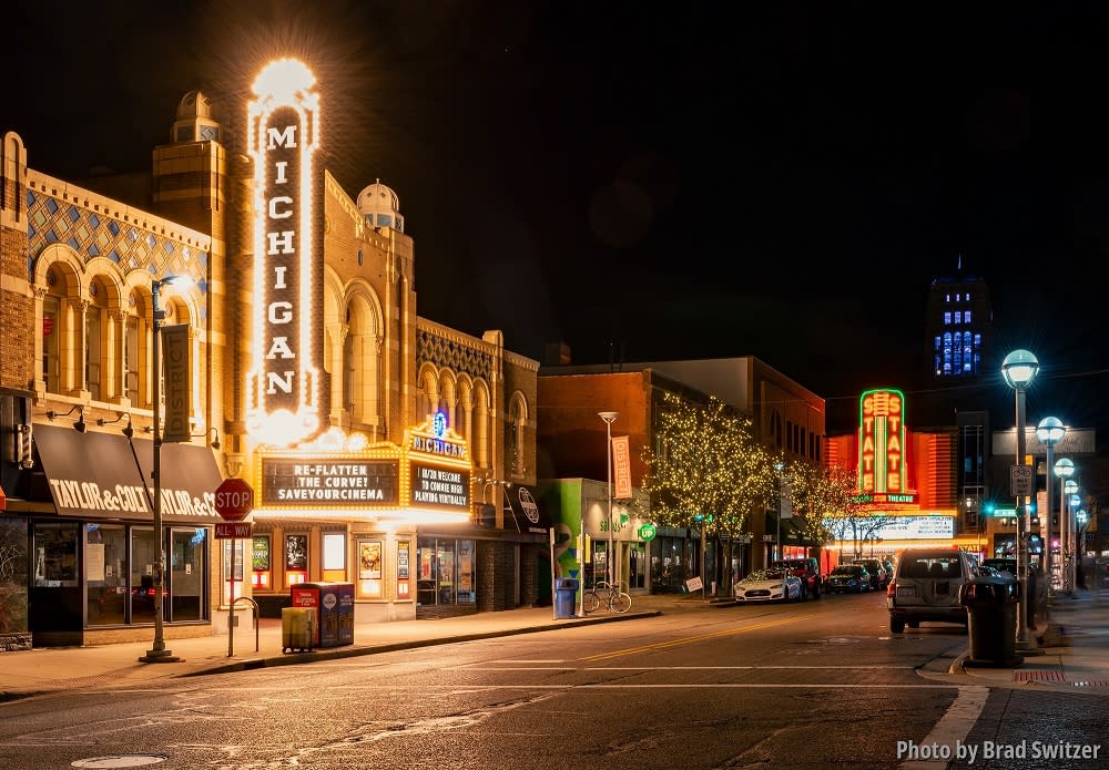 Night view of Michigan Theater downtown
