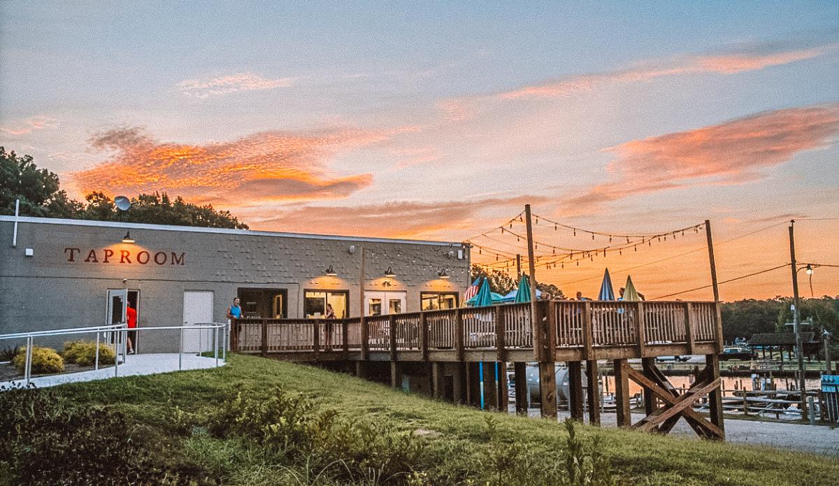 Billsburg Brewery exterior at sunset