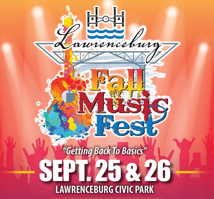 Image is a poster for the Lawrenceburg Fall Music Fest with the dates 9/25-26 on it.
