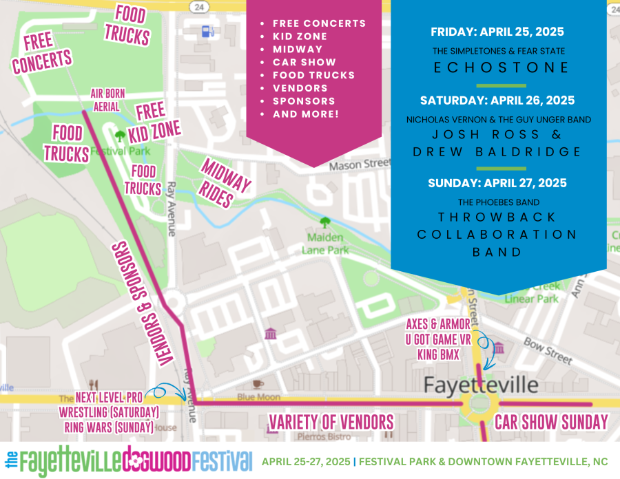Map Outlining events and setup of Fayetteville Dogwood Festival