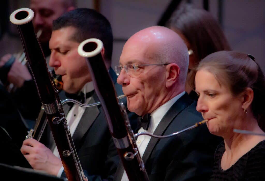 Members of the Greeley Philharmonic Orchestra's bassoon section.