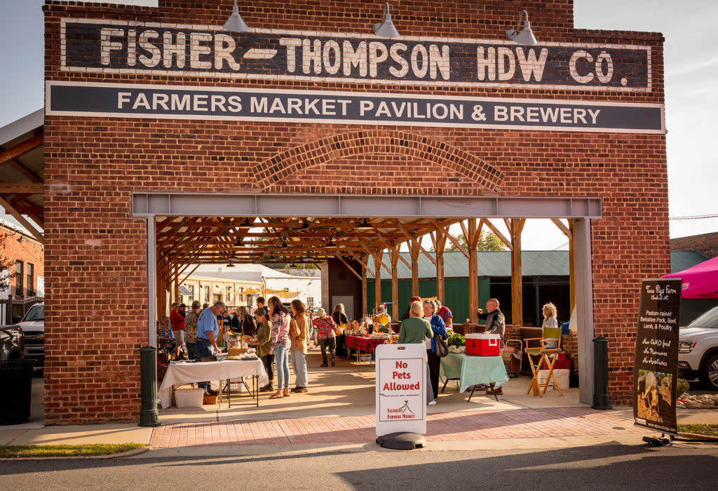 Crowd gathered at a local farmers market