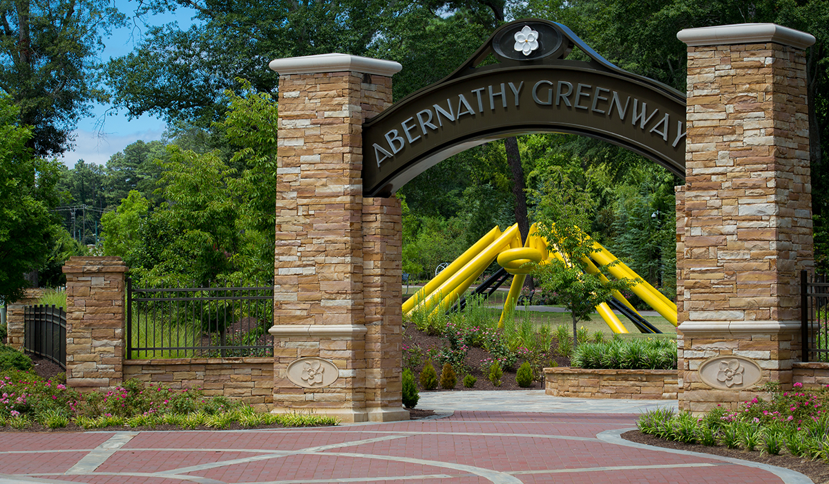 Photo of entrance of Abernathy Greenway Playable Art Park
