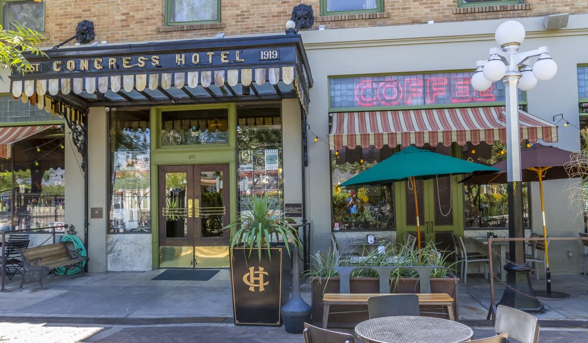 Store front of historic Hotel Congress