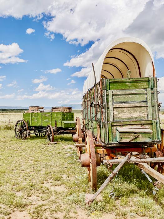 Historic covered wagons in Colfax County, New Mexico