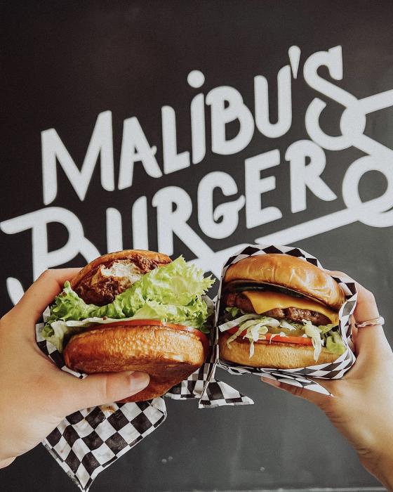 Cindycheeks at Malibus Burgers in Oakland California with Vegan Burgers